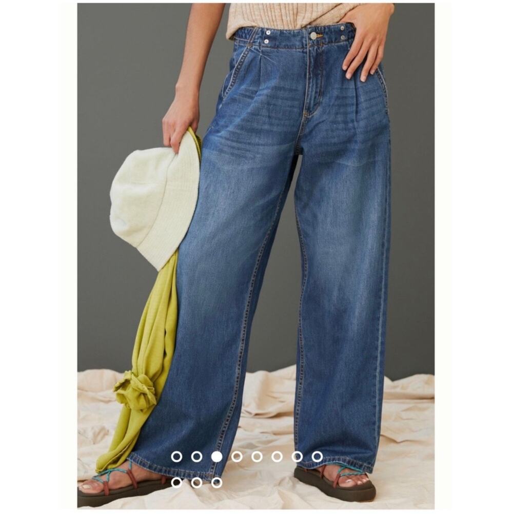 Anthropologie Pilcro Jeans Womens 26 Blue Pleated Baggy Wide Leg Relaxed Denim